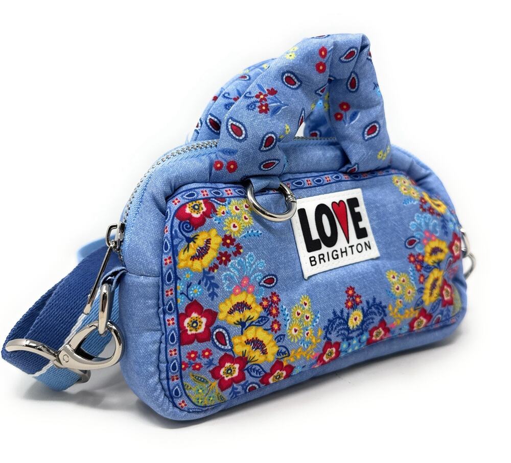 BRIGHTON Bandana Love Blue Floral Puffy Crossbody Bag NWOT